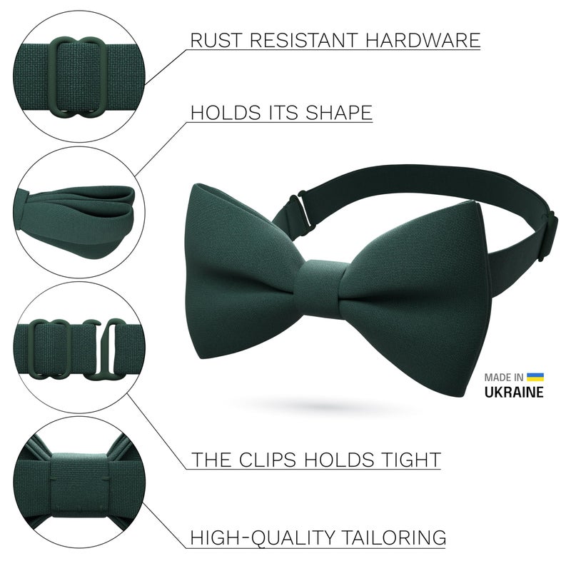 Bow Tie House Men's Classic Pre-Tied Bow Tie Formal Solid Tuxedo (Large, Dark Green) - Image 2